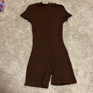 SHEIN CHOCOLATE BROWN MOCK NECK ONE PIECE ROMPER!